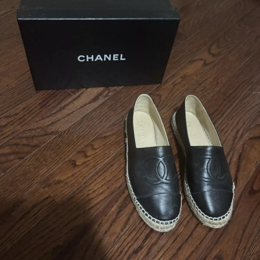 Chanel Black Espadrille Flats